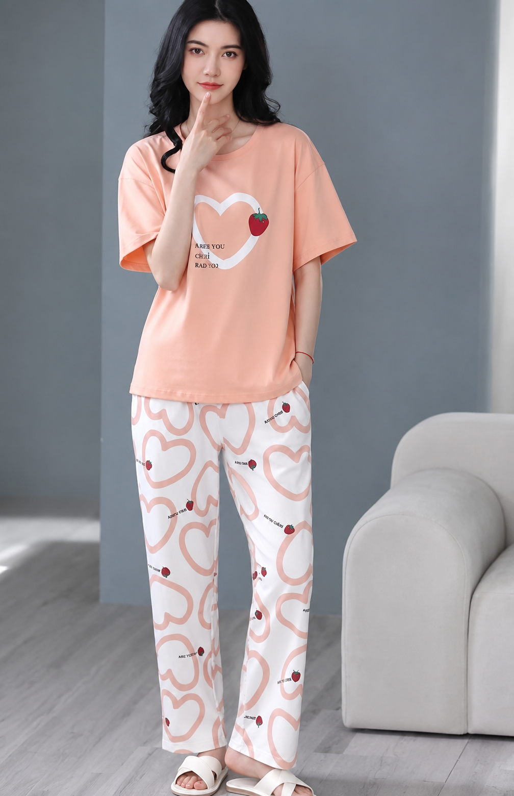 Strawberry Heart Printed Night Suit