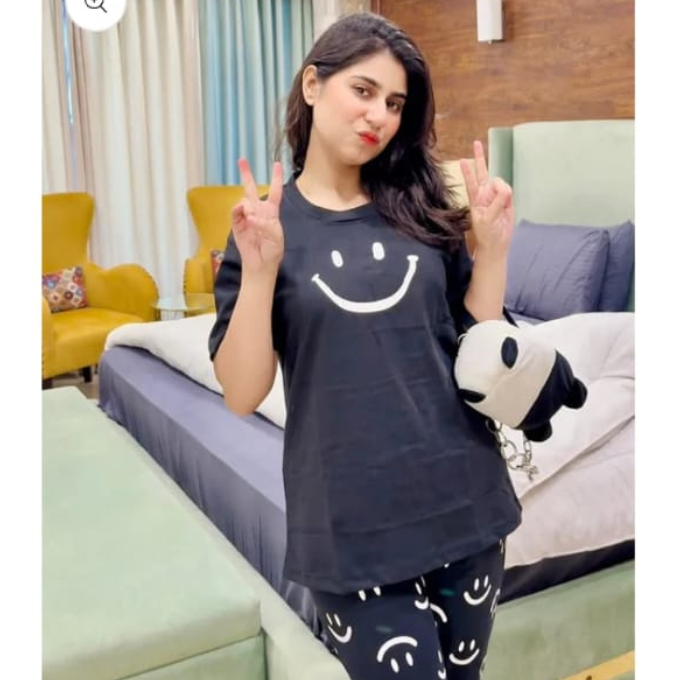 Black Smile Printed Night Suit