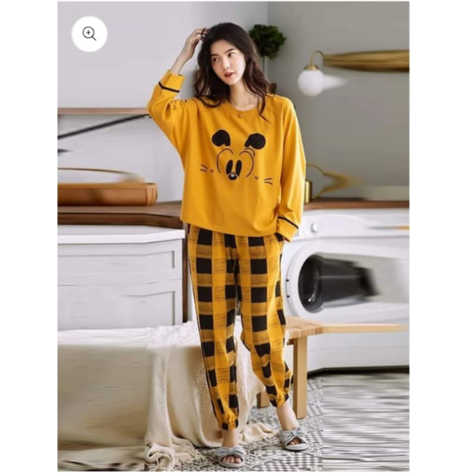 Yellow Mickey Mouse Printed Night Suit