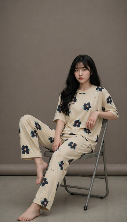 Big Flowers Printed Night Suit