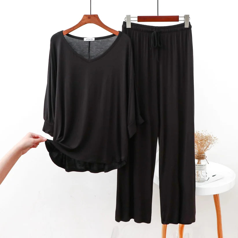 Black Plain Palazo Night Suit