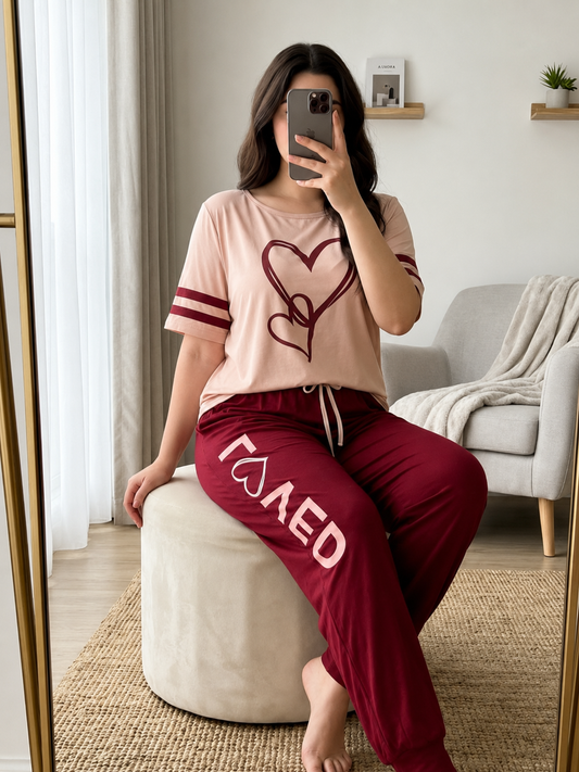 Two Heart Printed PJs Set