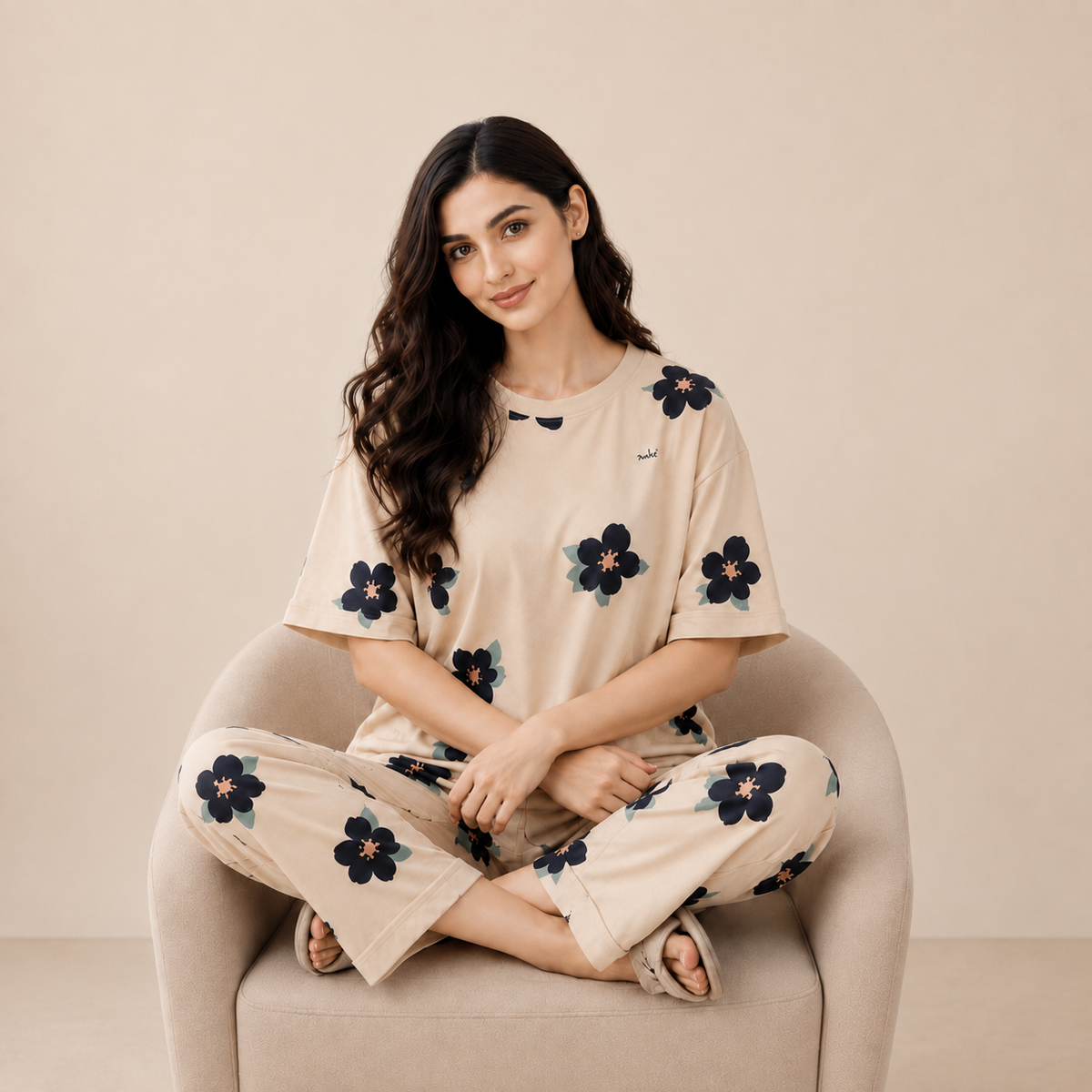 Big Flowers Printed Night Suit