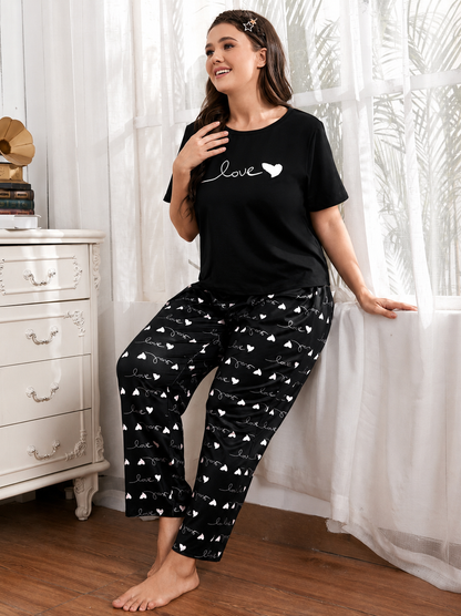 Black Love Printed Night Suit