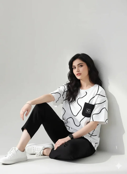 Black & White Printed Night Suit