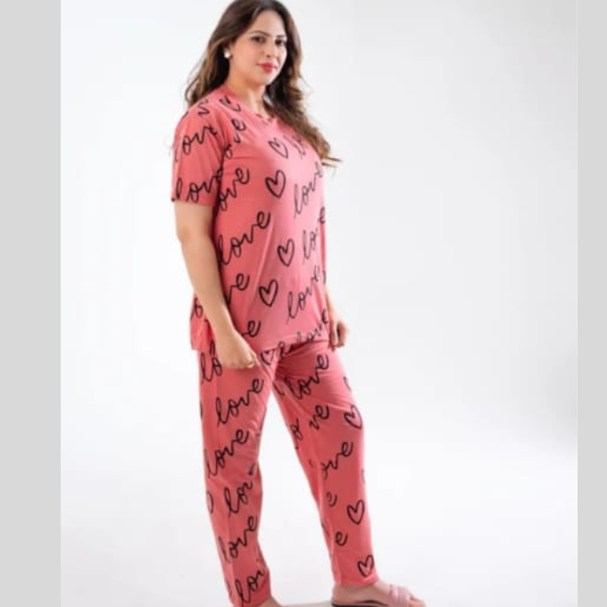 T-pink love heart printed night suit