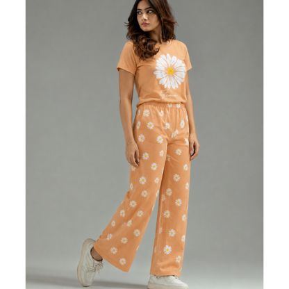 Orange Floral Print Night Suit