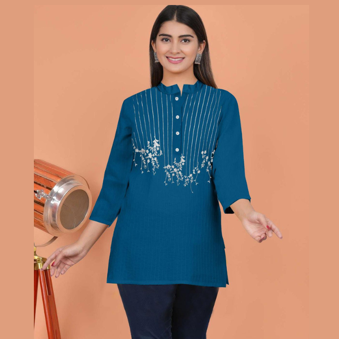 Vertical Stripe Embroidery Kurti