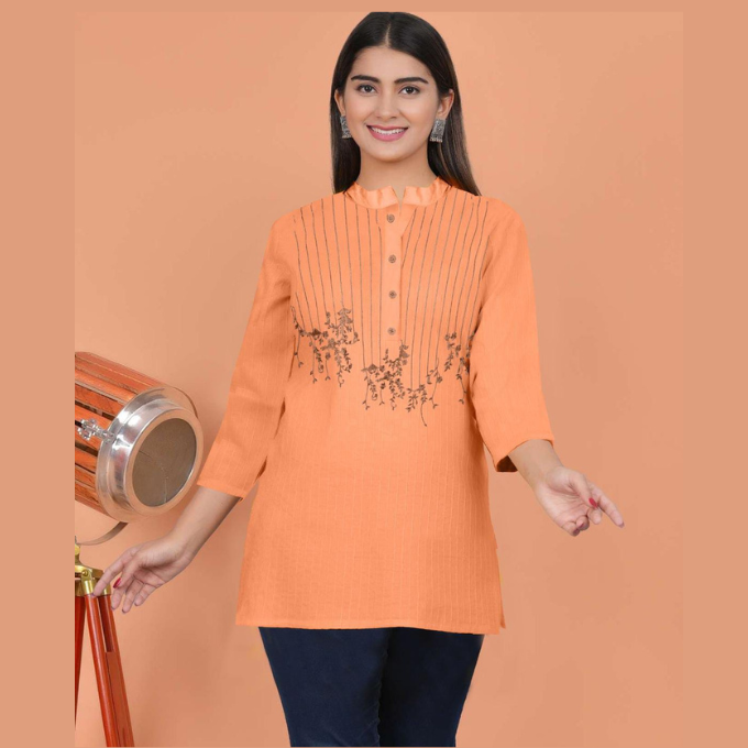 Vertical Stripe Embroidery Kurti