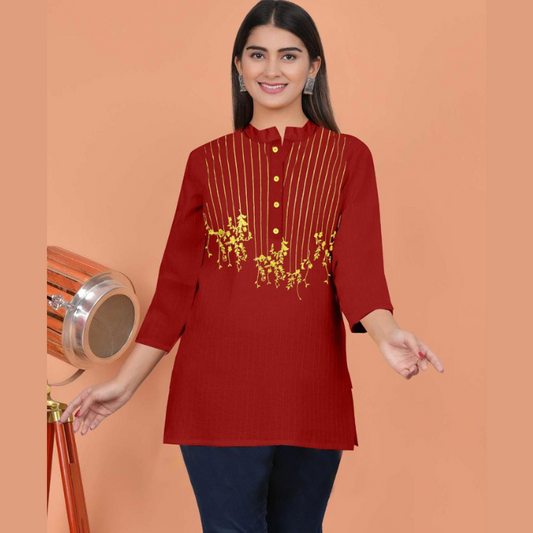 Vertical Stripe Embroidery Kurti
