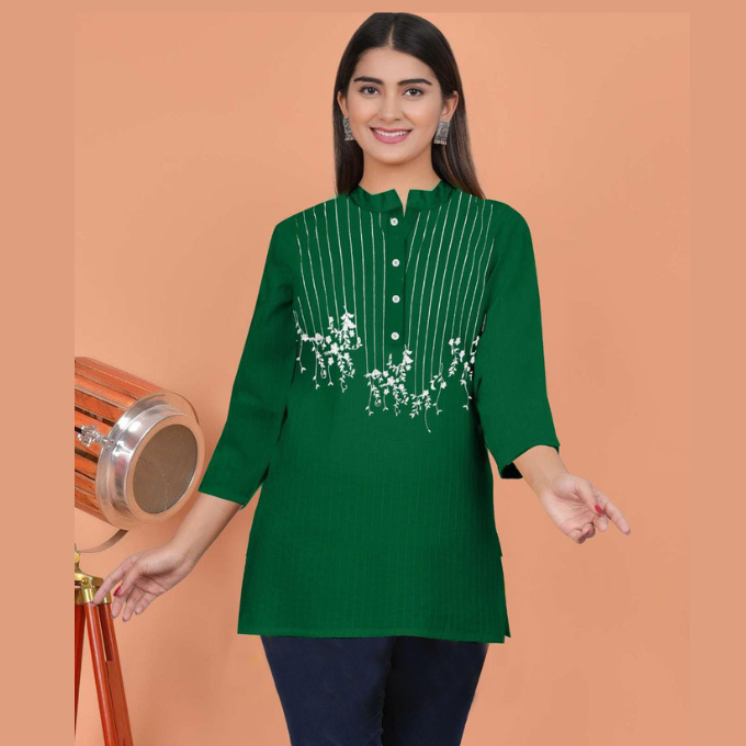 Vertical Stripe Embroidery Kurti