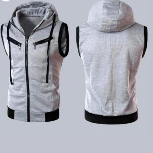 Grey Sleeveless Hooded Zipper
