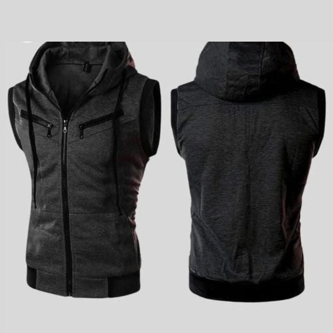 Charcoal Sleeveless Hooded Zipper