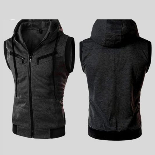 Charcoal Sleeveless Hooded Zipper
