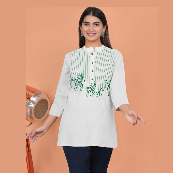 Vertical Stripe Embroidery Kurti