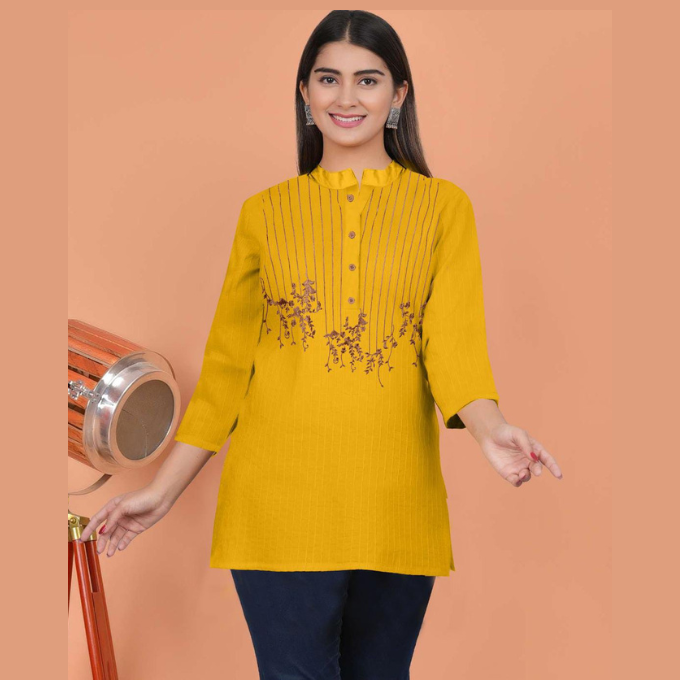 Vertical Stripe Embroidery Kurti
