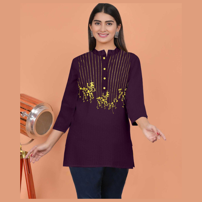 Vertical Stripe Embroidery Kurti