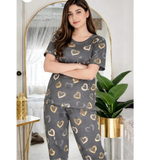 Grey Heart Printed Night Suit