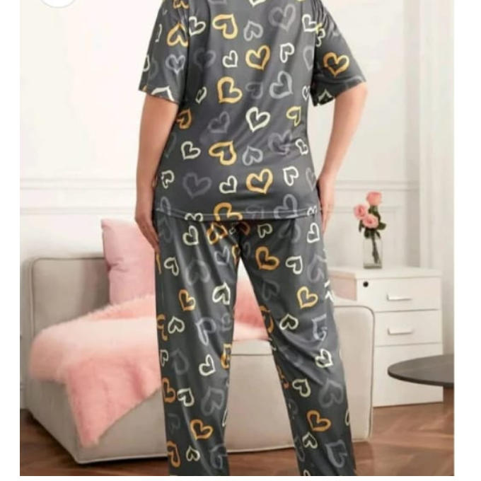 Grey Heart Printed Night Suit