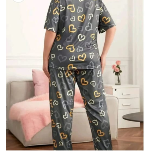 Grey Heart Printed Night Suit