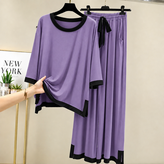 Purple Black Round Neck Plazo